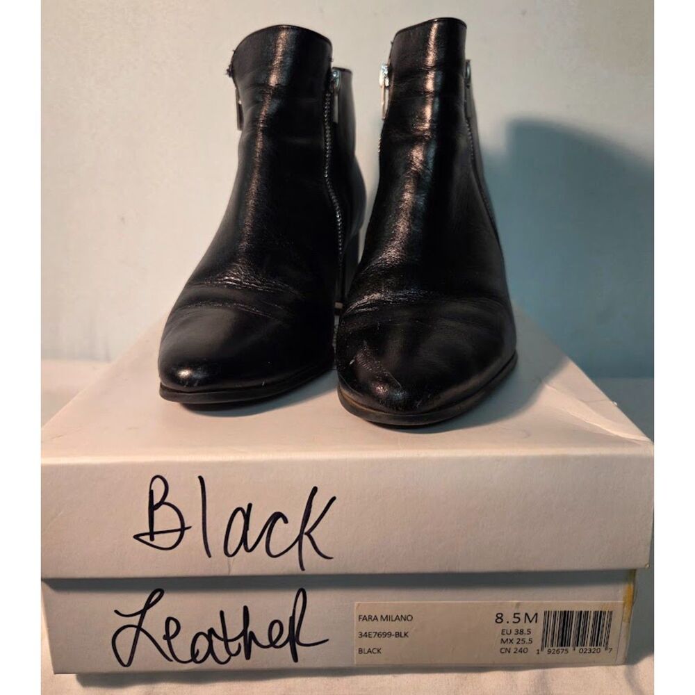 Calvin Klein Fara Milano Black Leather Ankle Boots Women's 8.5M